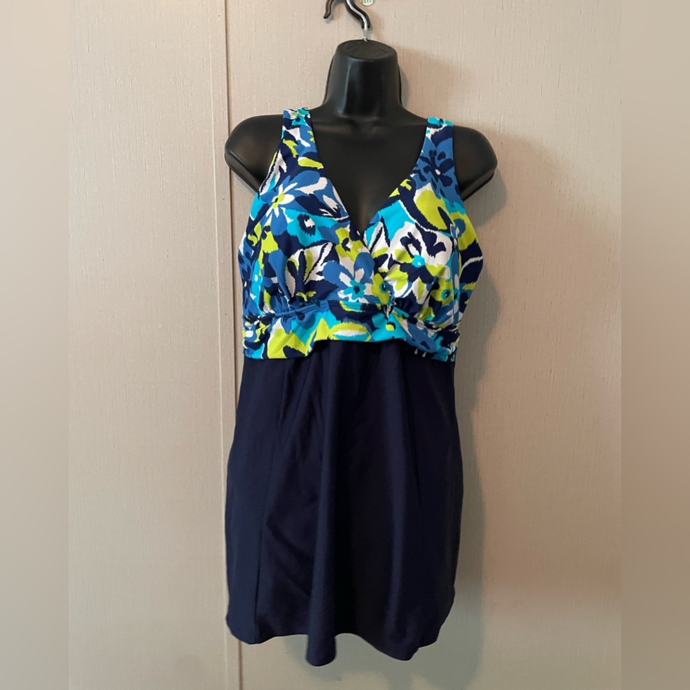 Ocean Dreams Navy Floral V-Neck Swim Coverup with Aqua Accents